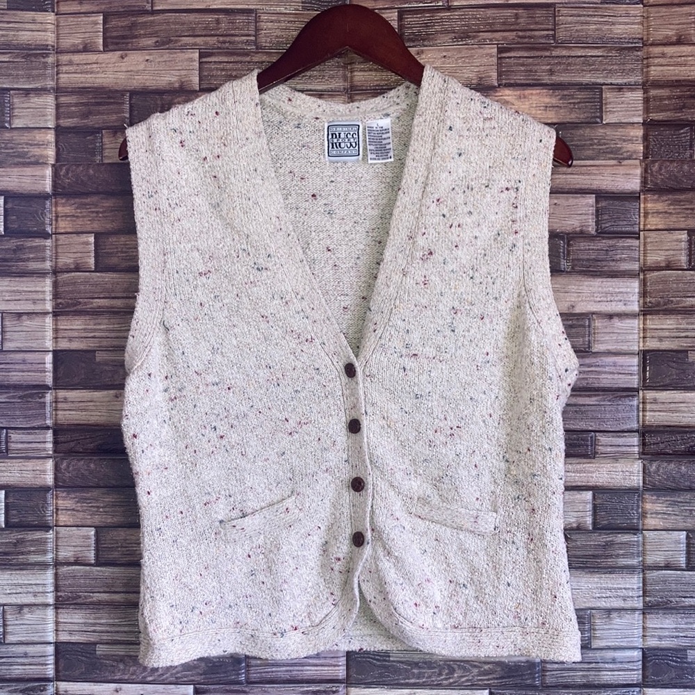 Vintage Russ Sport Speckled Cream Button-Up Vest Women’s Large - Picture 1 of 10